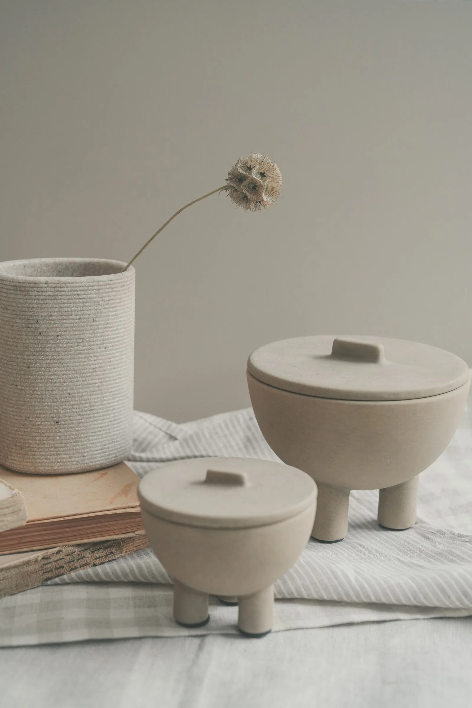 A quiet still life of natural ceramics
